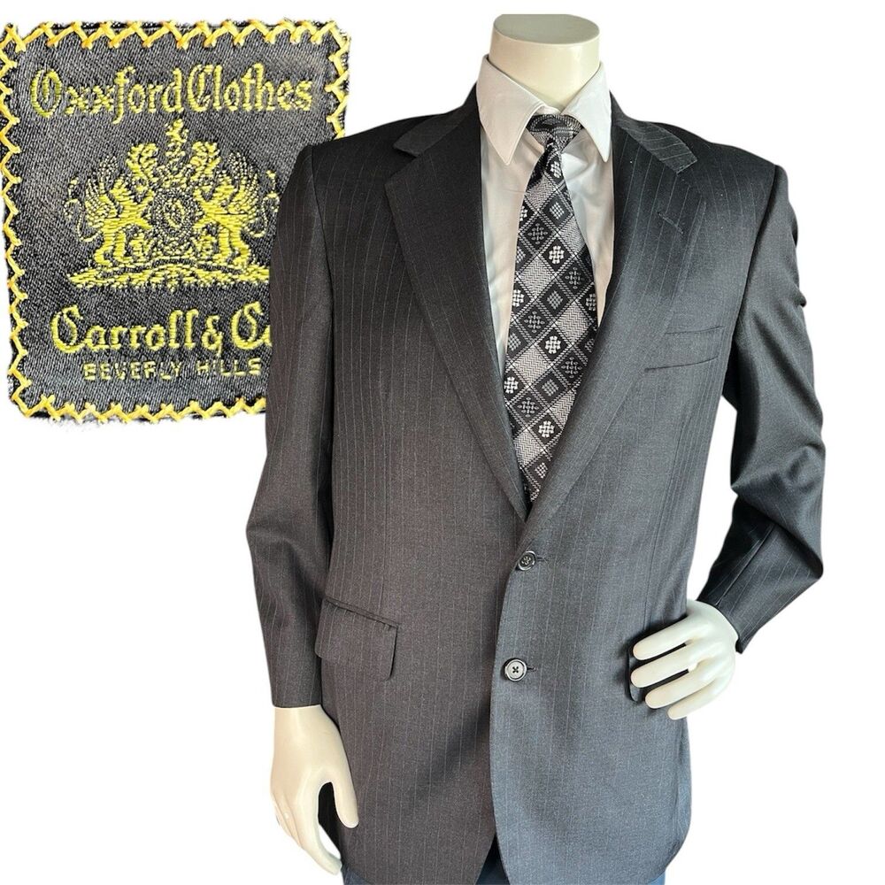 Oxxford Clothes Mens 40R Super 100s Wool Charcoal Subtle Striped Blazer Jacket